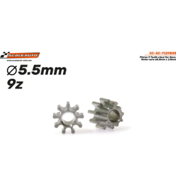 Piñón Acero 9D Ø5.5mm Scaleauto - Alta durabilidad