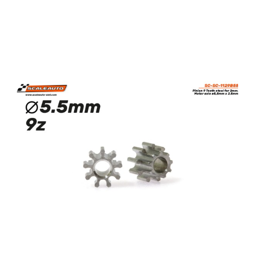Piñón Acero 9D Ø5.5mm Scaleauto - Alta durabilidad Piñón Acero 9D Ø5.5mm Scaleauto - Alta durabilidad