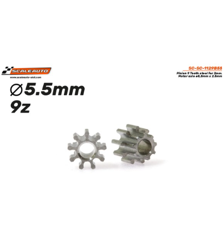 Piñón Acero 9D Ø5.5mm Scaleauto - Alta durabilidad